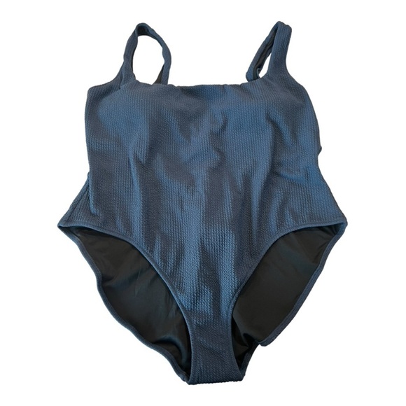 J.Crew Navy Textured Squareneck High Cut Leg One-Piece Swimsuit Size 24 NEW Plus - Picture 2 of 14